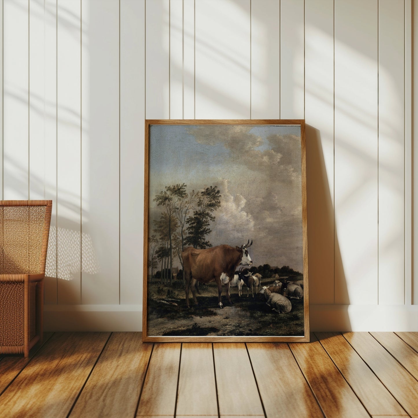Premium Poster of Pastoral Landscape with Cows and Sheep Art Print Posters