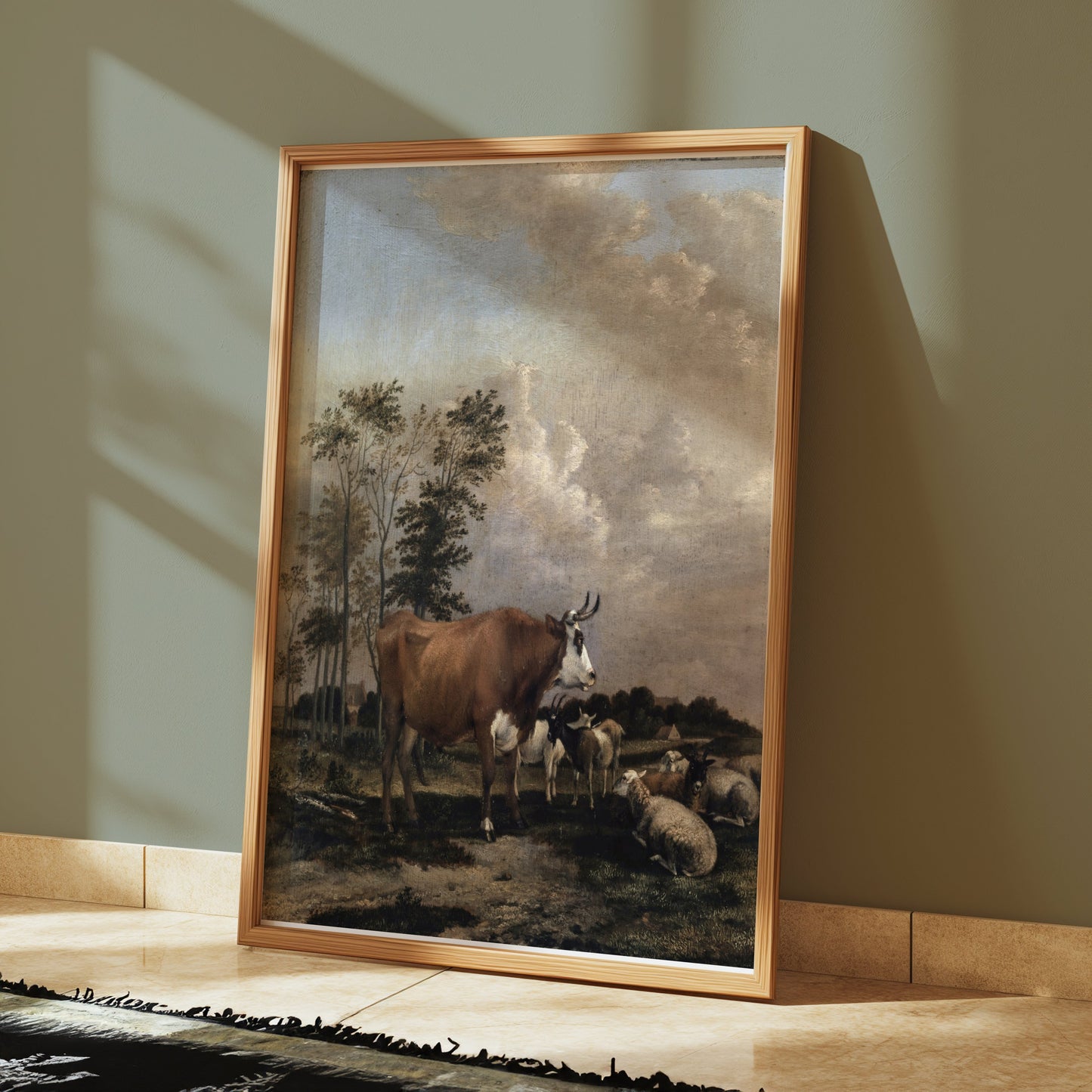 Premium Poster of Pastoral Landscape with Cows and Sheep Art Print Posters