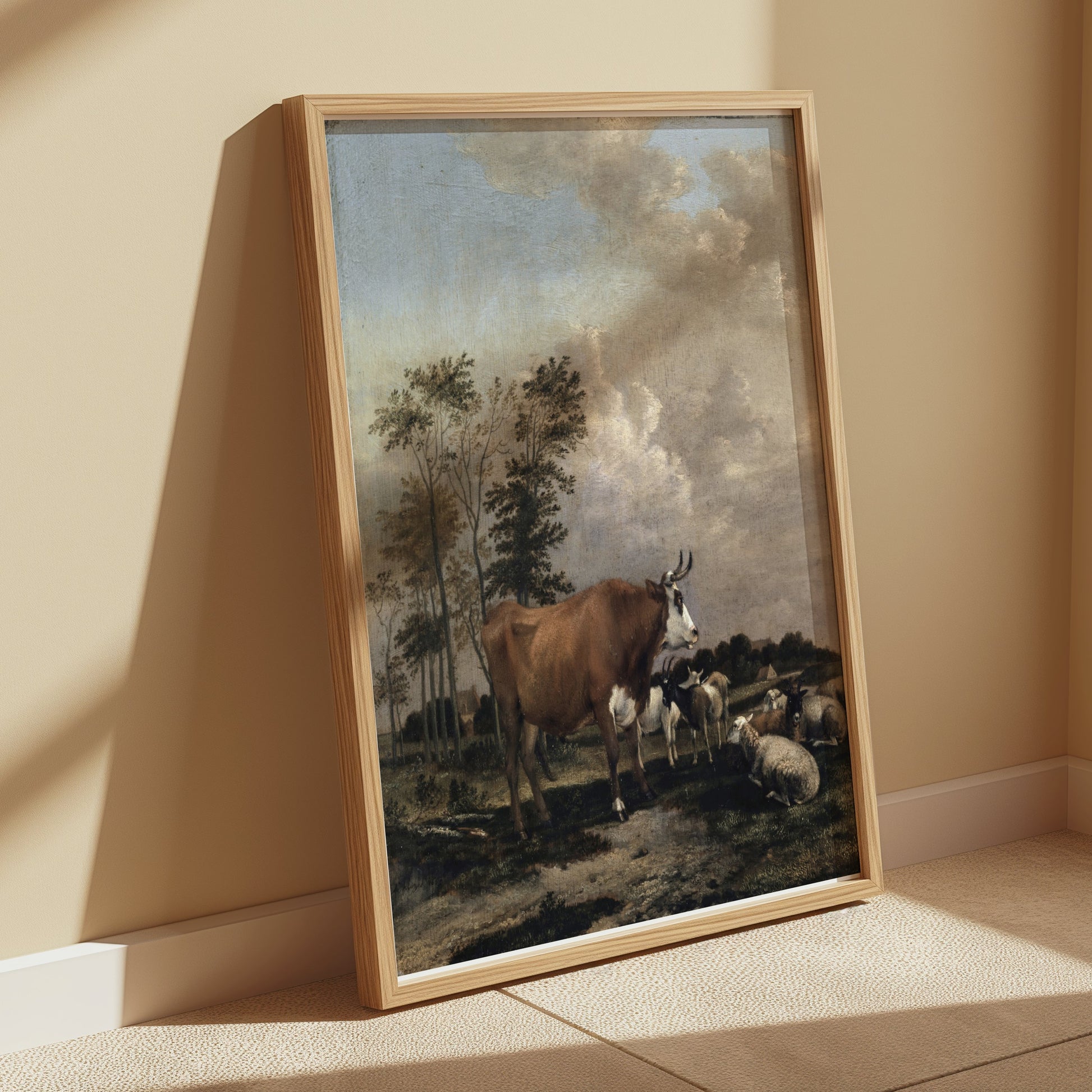 Premium Poster of Pastoral Landscape with Cows and Sheep Art Print Posters