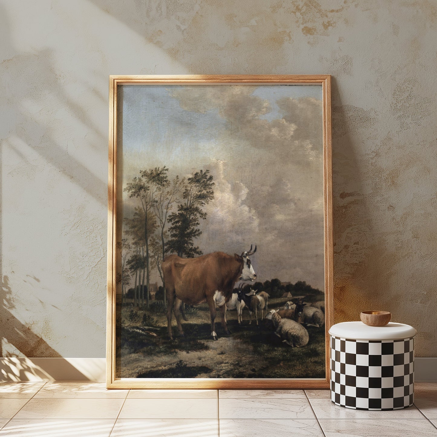 Premium Poster of Pastoral Landscape with Cows and Sheep Art Print Posters