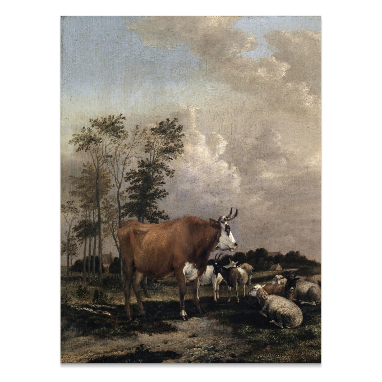 Premium Poster of Pastoral Landscape with Cows and Sheep Art Print Posters