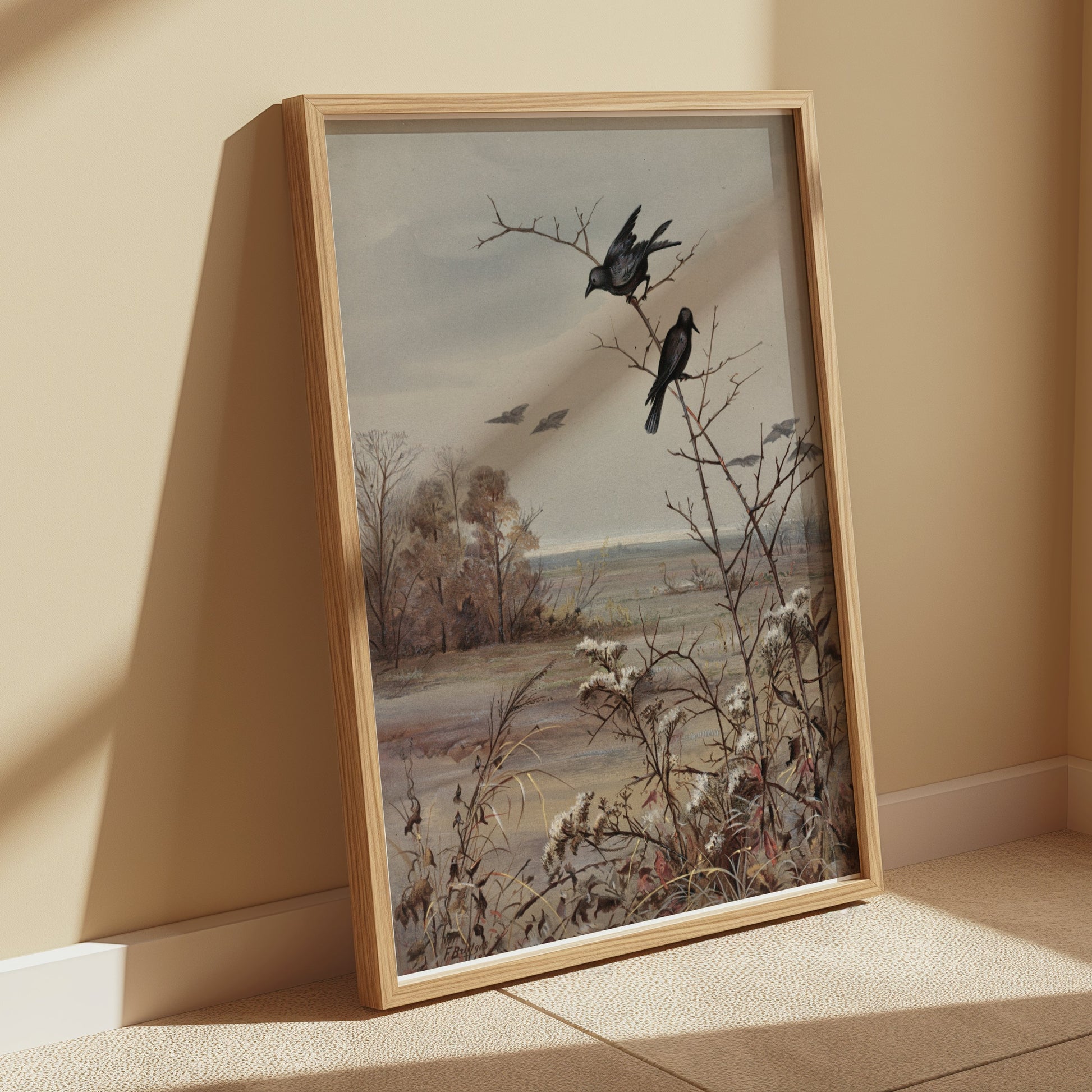 Premium Poster of Peaceful Autumn Landscape Scene with Birds Posters