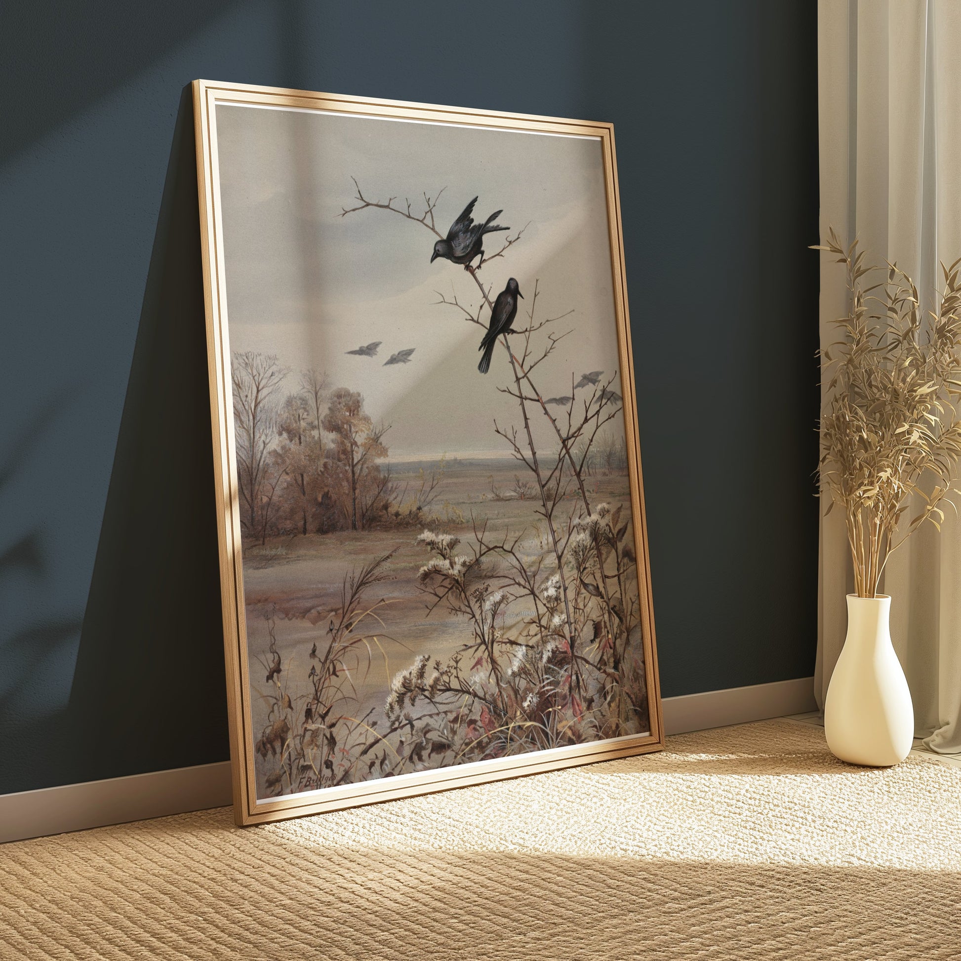 Premium Poster of Peaceful Autumn Landscape Scene with Birds Posters