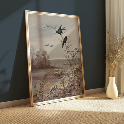 Premium Poster of Peaceful Autumn Landscape Scene with Birds Posters