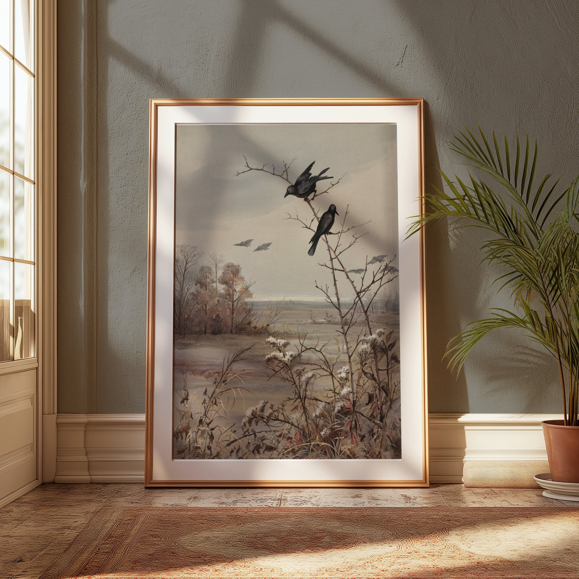 Premium Poster of Peaceful Autumn Landscape Scene with Birds Posters