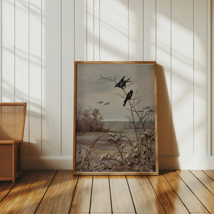 Premium Poster of Peaceful Autumn Landscape Scene with Birds Posters