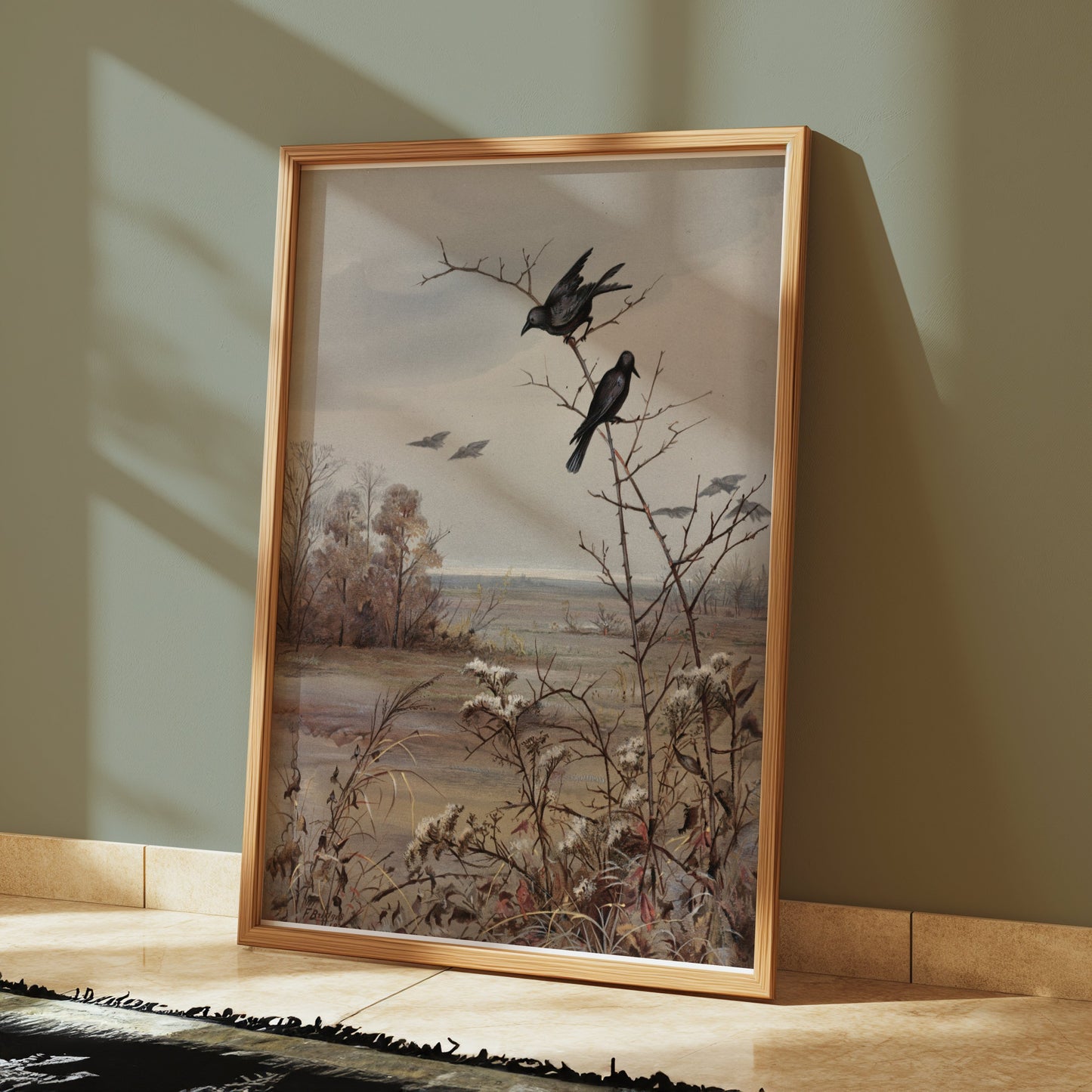 Premium Poster of Peaceful Autumn Landscape Scene with Birds Posters