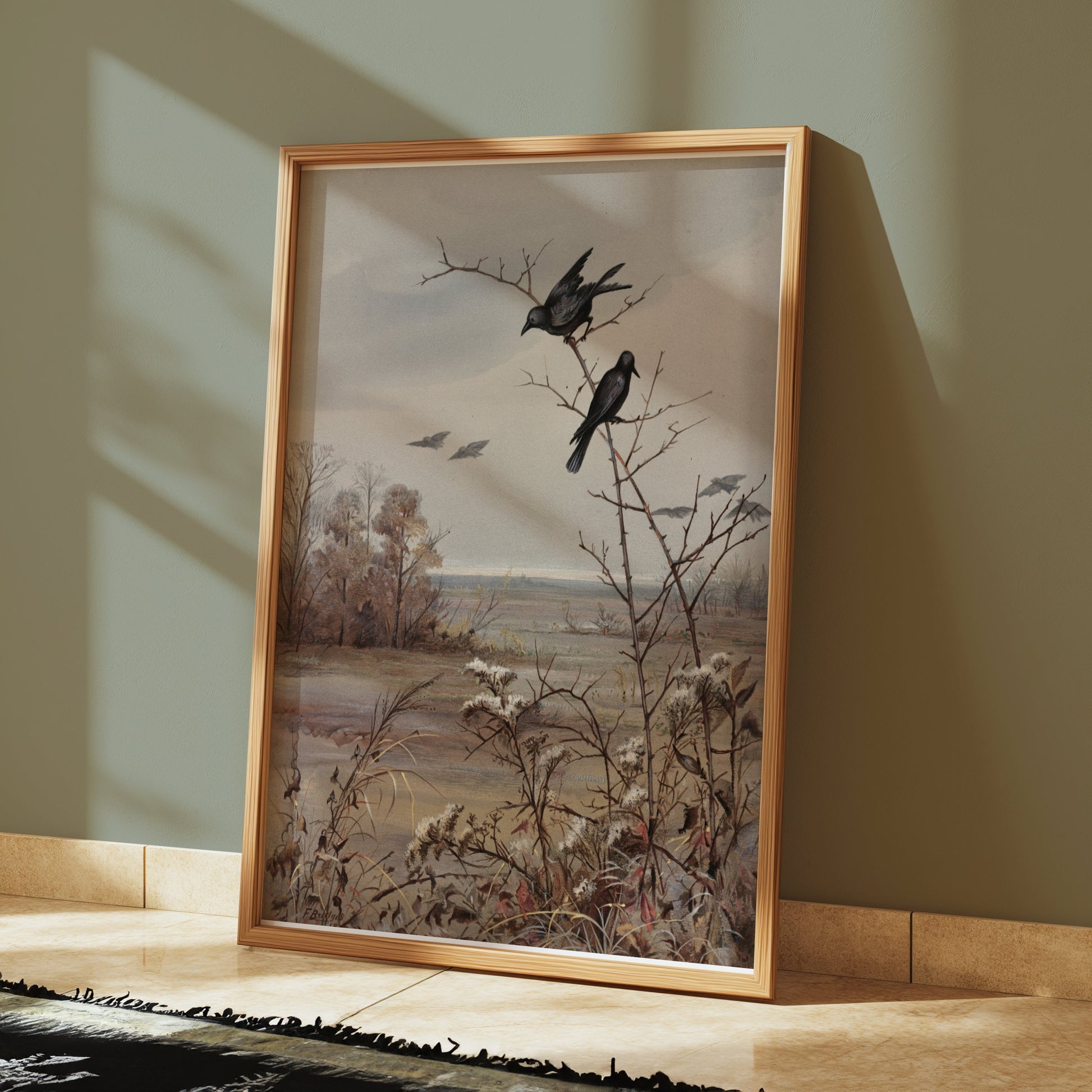 Premium Poster of Peaceful Autumn Landscape Scene with Birds Posters