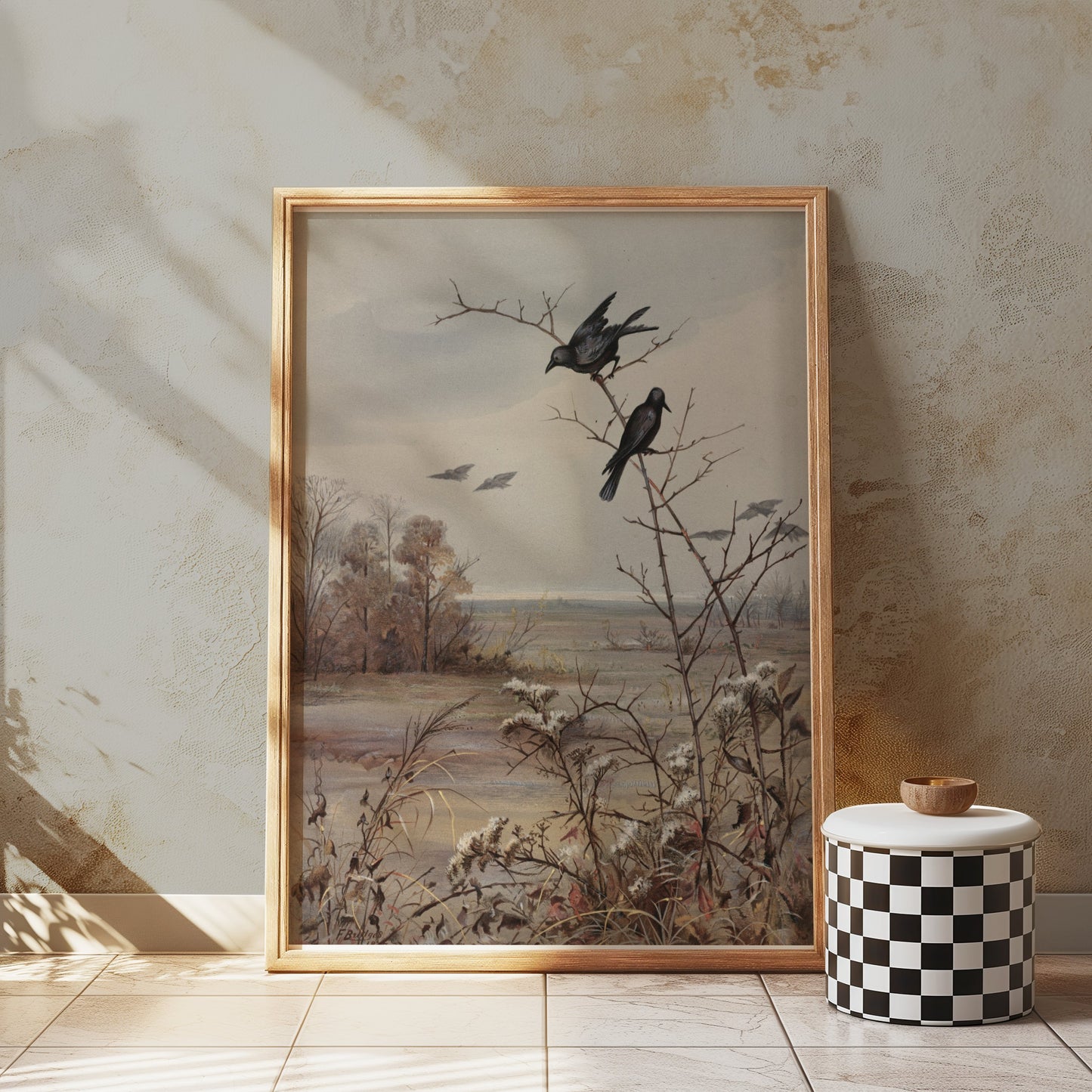 Premium Poster of Peaceful Autumn Landscape Scene with Birds Posters