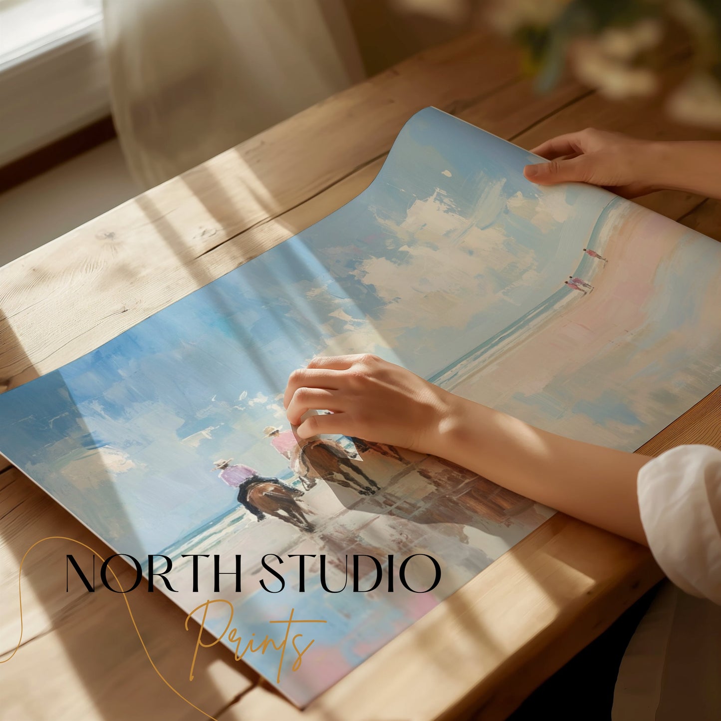 Premium Poster of Peaceful Beach Horseback Ride Art Print Posters