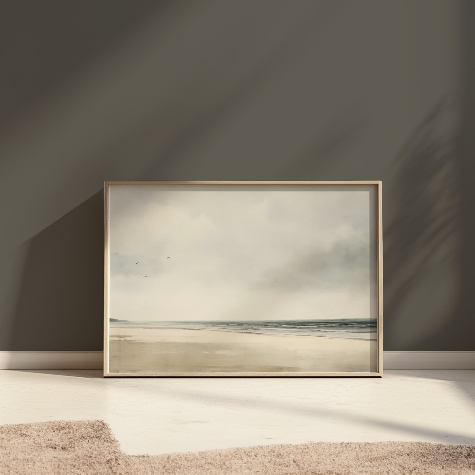Premium Poster of Peaceful Beach Landscape with Overcast Sky Posters
