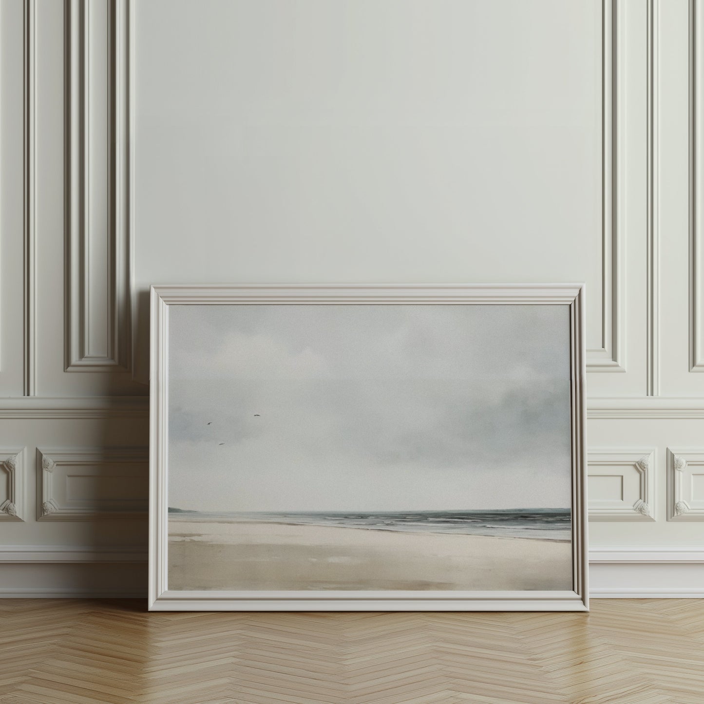 Premium Poster of Peaceful Beach Landscape with Overcast Sky Posters