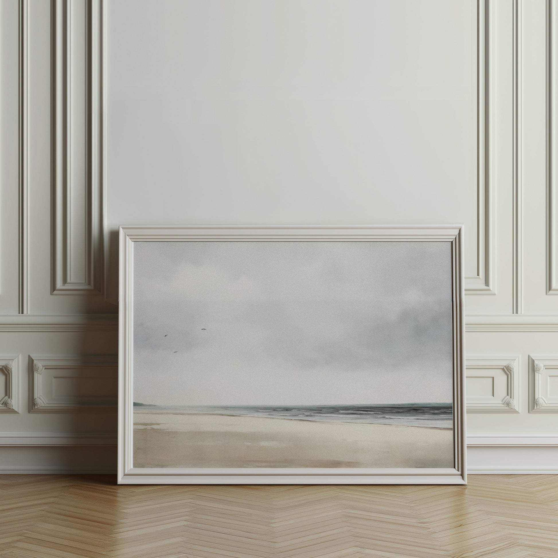 Premium Poster of Peaceful Beach Landscape with Overcast Sky Posters