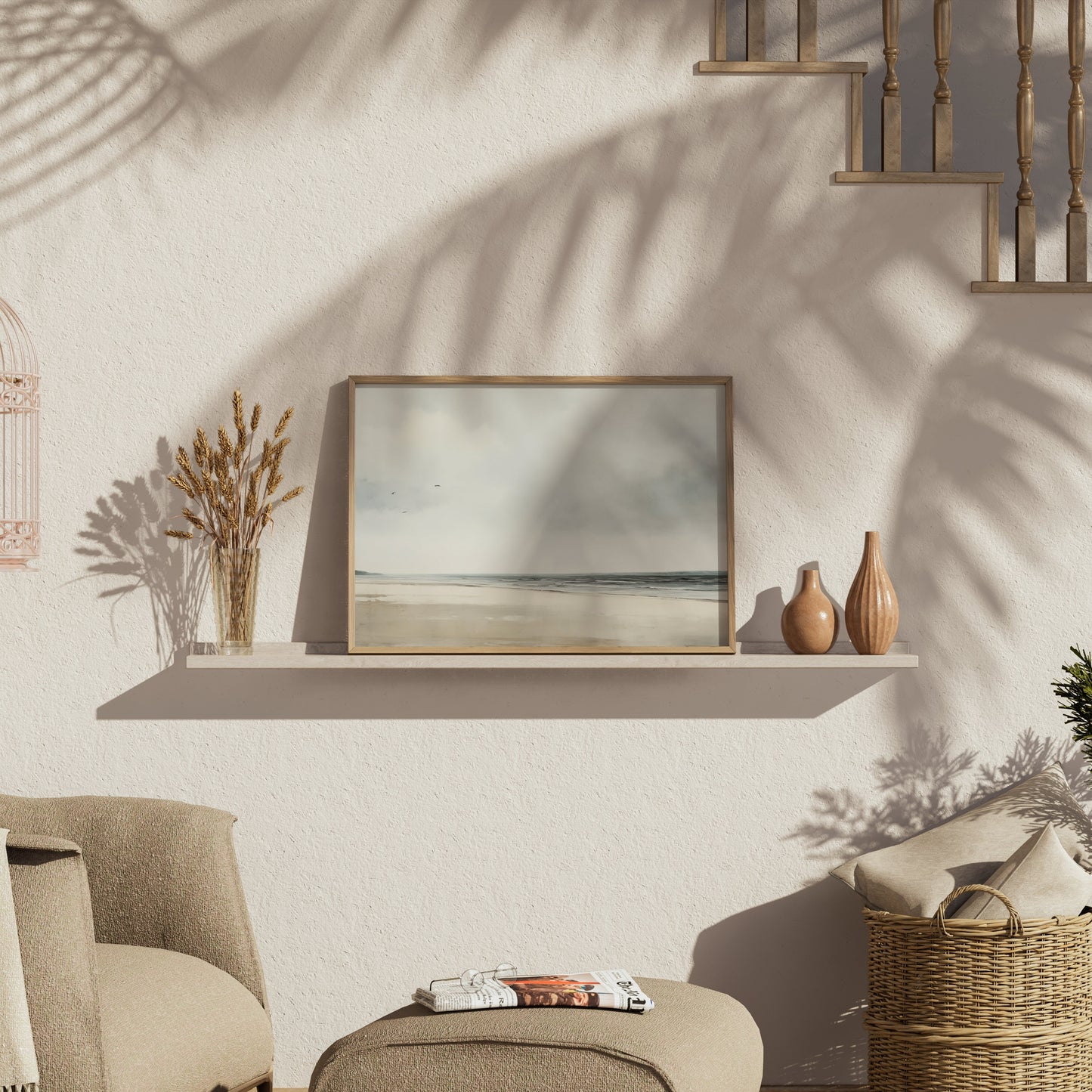 Premium Poster of Peaceful Beach Landscape with Overcast Sky Posters