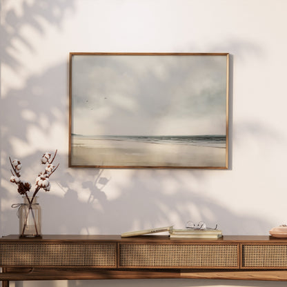 Premium Poster of Peaceful Beach Landscape with Overcast Sky Posters
