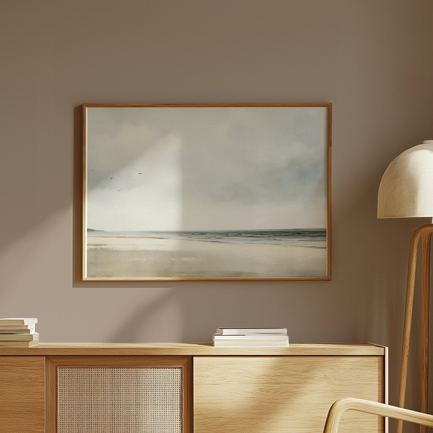 Premium Poster of Peaceful Beach Landscape with Overcast Sky Posters