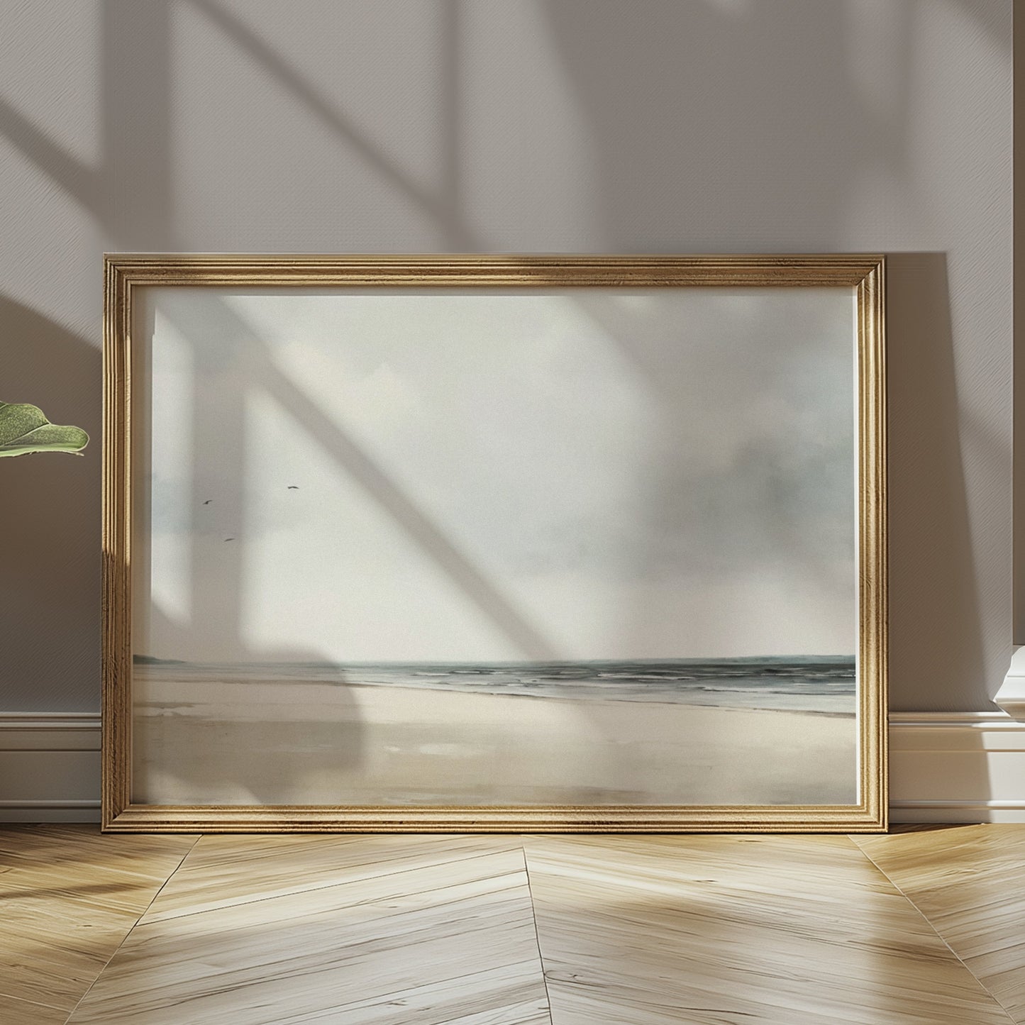 Premium Poster of Peaceful Beach Landscape with Overcast Sky Posters