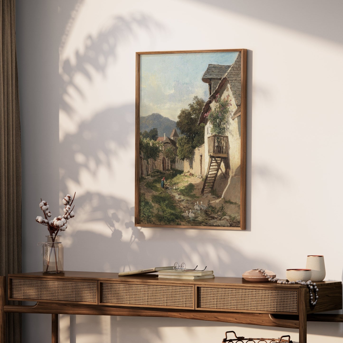 Premium Poster of Peaceful Country Village Landscape Scene Posters