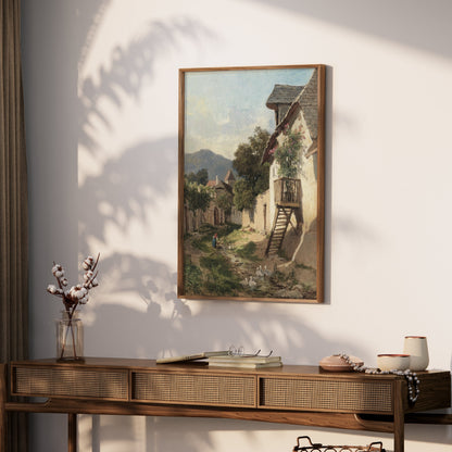 Premium Poster of Peaceful Country Village Landscape Scene Posters