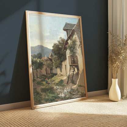 Premium Poster of Peaceful Country Village Landscape Scene Posters