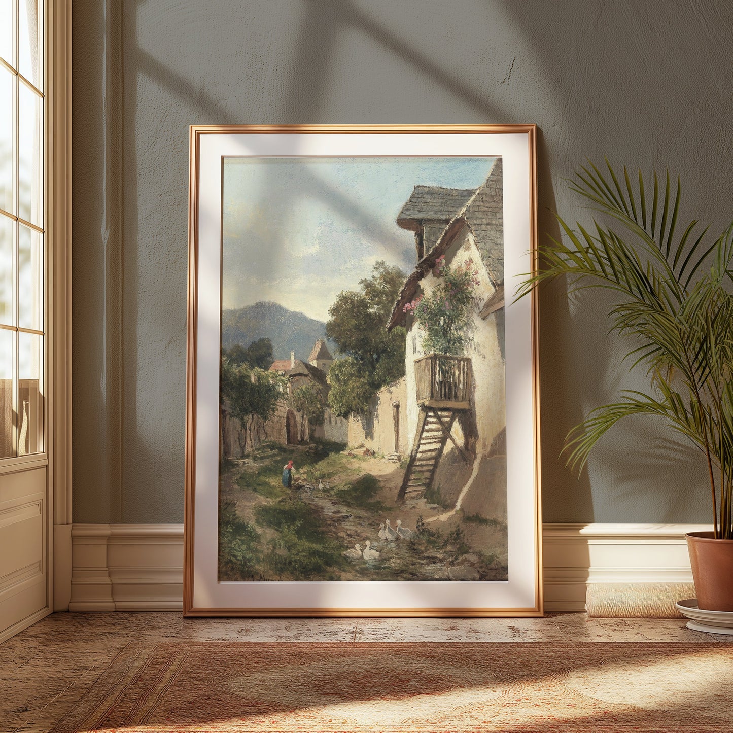 Premium Poster of Peaceful Country Village Landscape Scene Posters