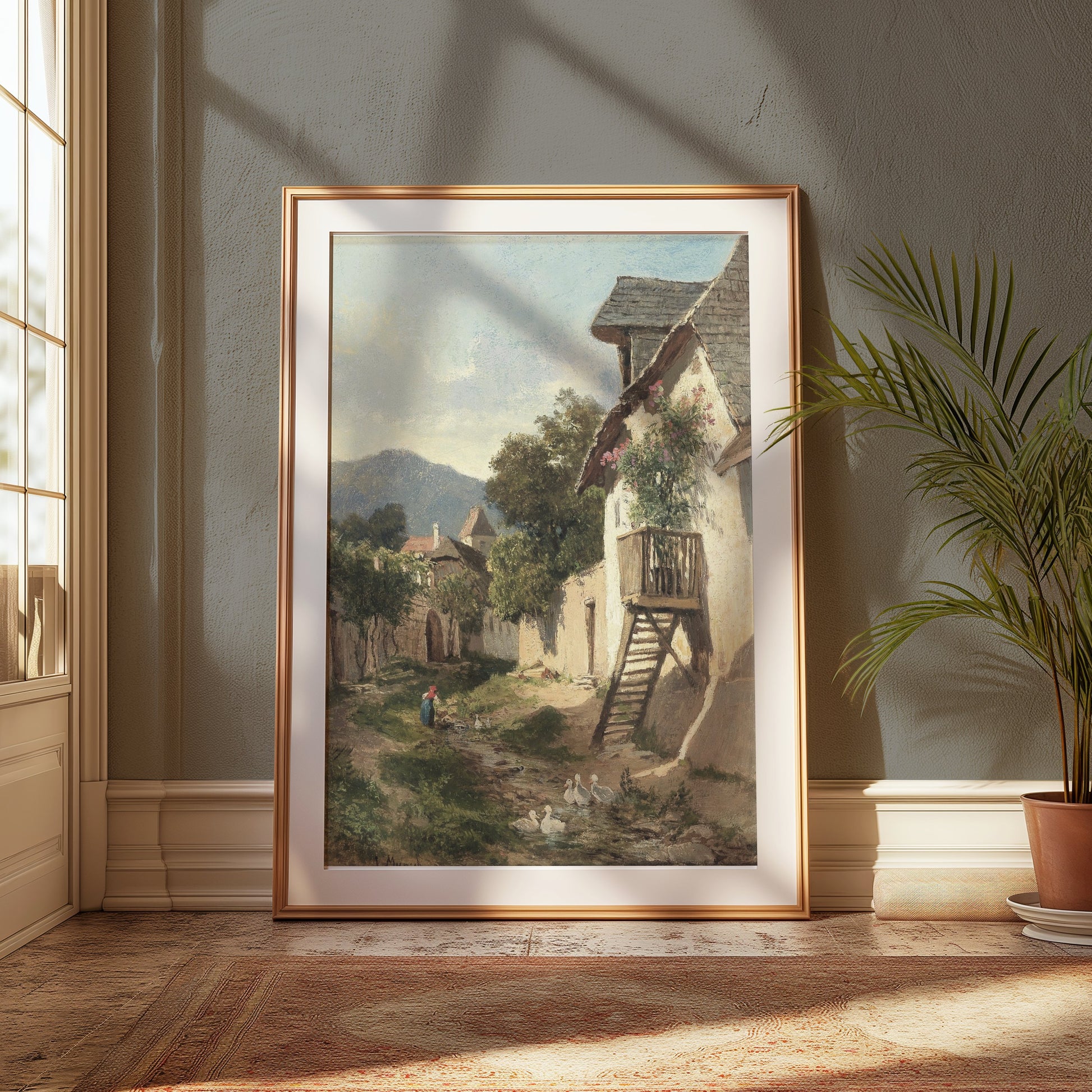 Premium Poster of Peaceful Country Village Landscape Scene Posters