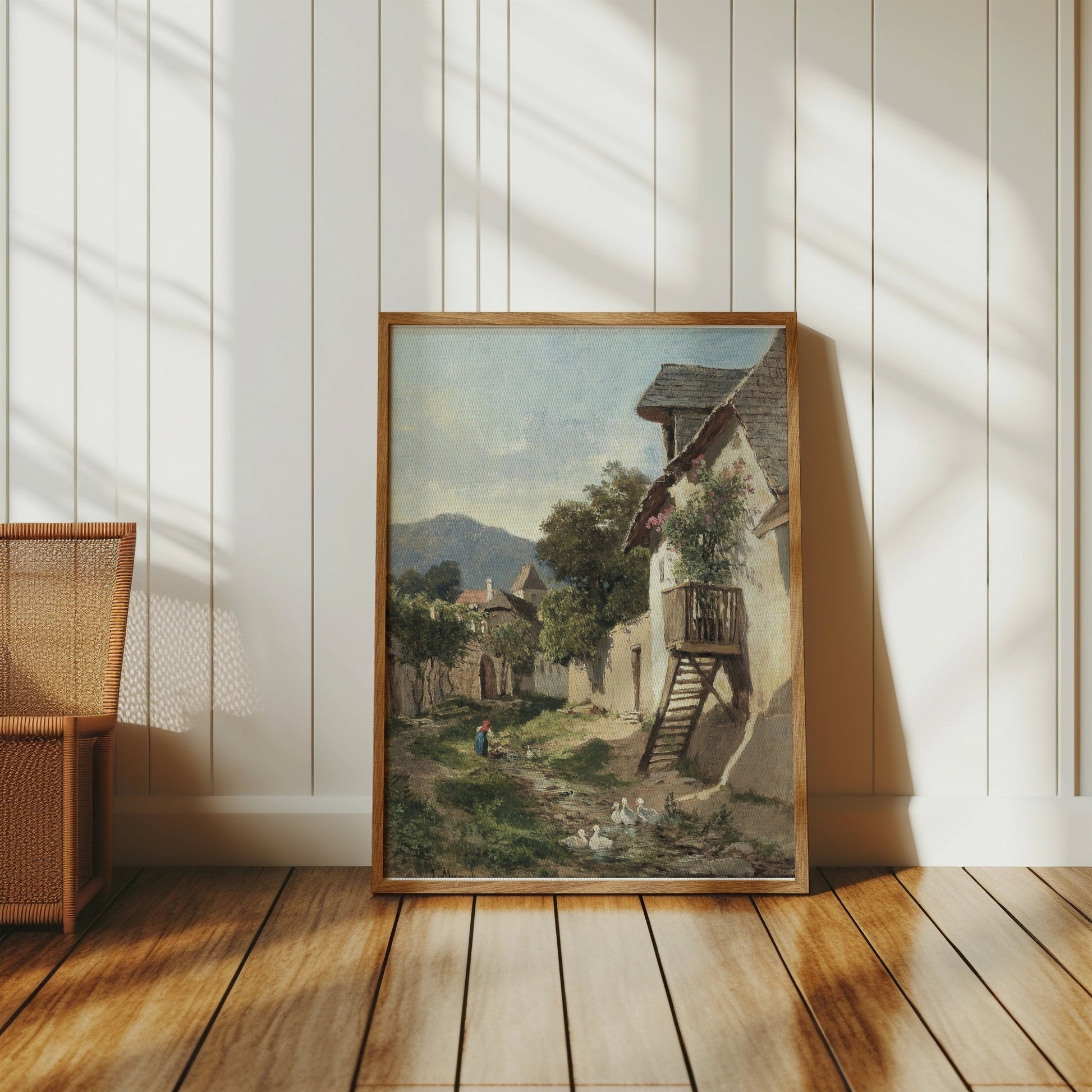 Premium Poster of Peaceful Country Village Landscape Scene Posters