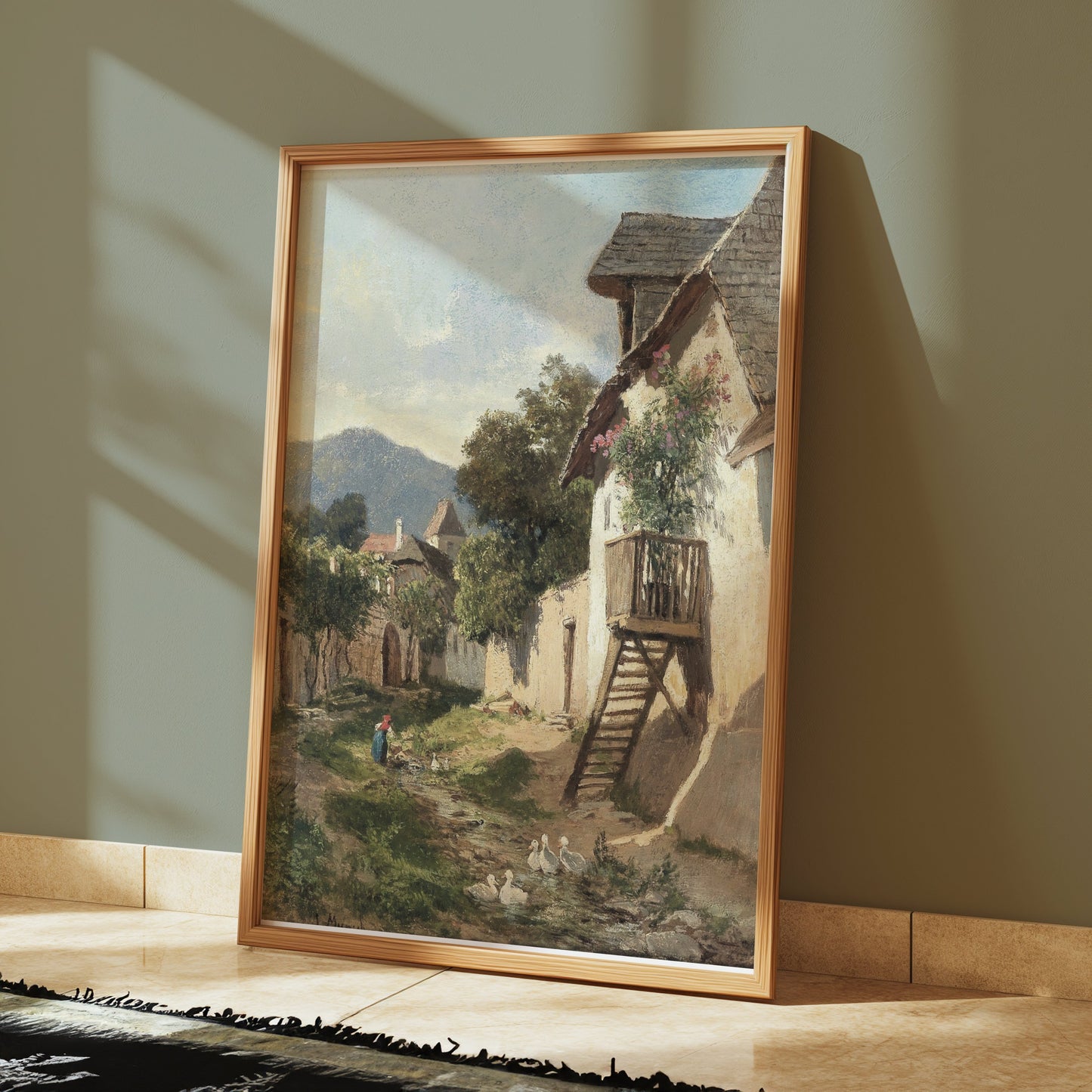Premium Poster of Peaceful Country Village Landscape Scene Posters