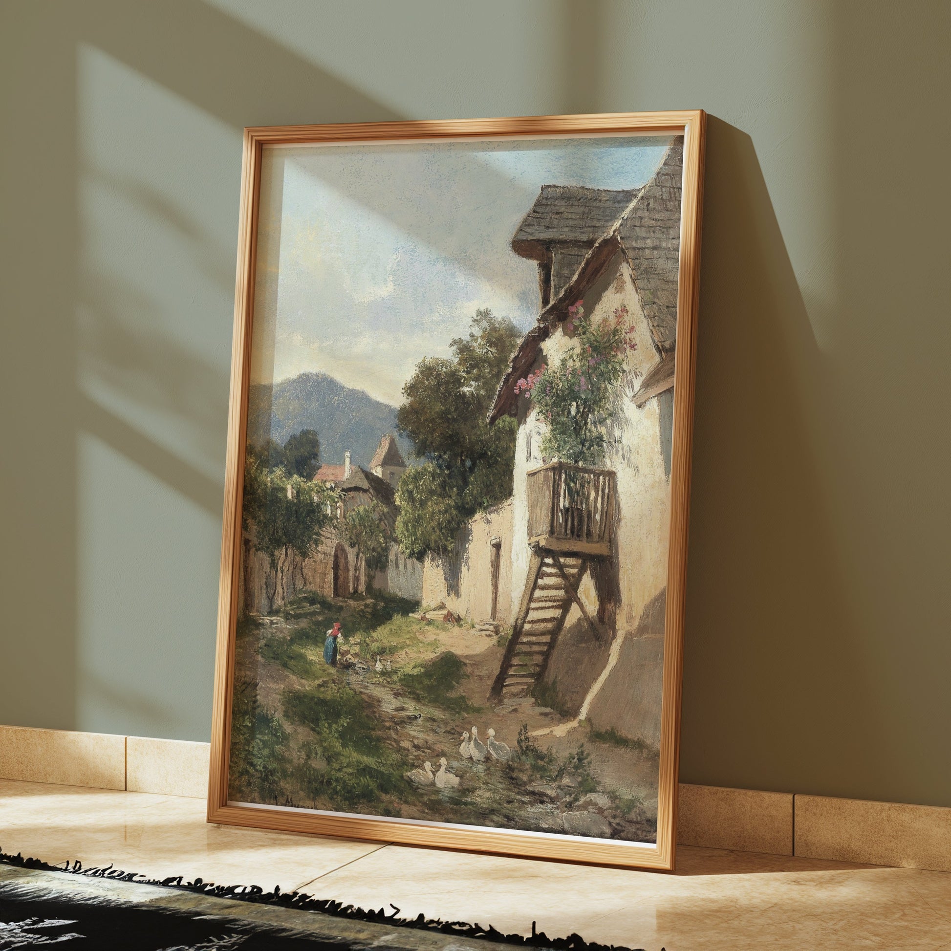 Premium Poster of Peaceful Country Village Landscape Scene Posters