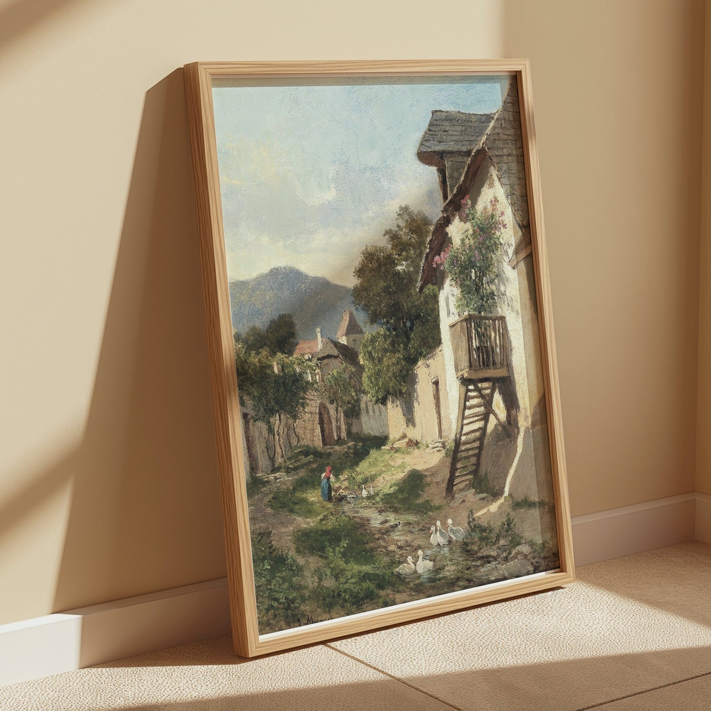 Premium Poster of Peaceful Country Village Landscape Scene Posters