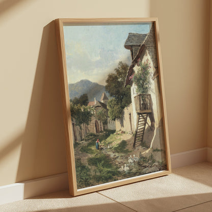 Premium Poster of Peaceful Country Village Landscape Scene Posters