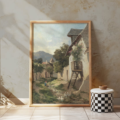 Premium Poster of Peaceful Country Village Landscape Scene Posters