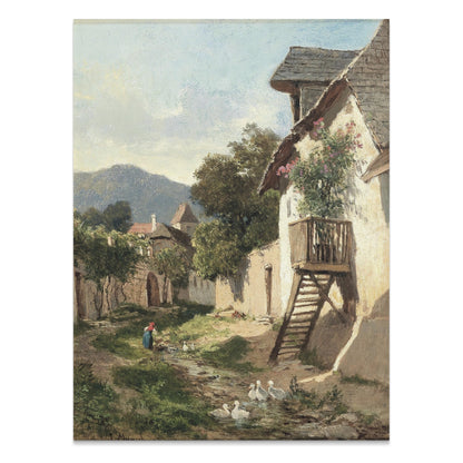 Premium Poster of Peaceful Country Village Landscape Scene Posters