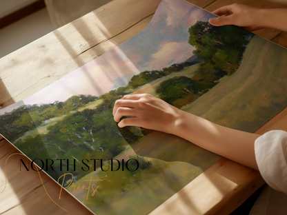 Premium Poster of Peaceful Landscape with Rolling Hills and Trees Posters