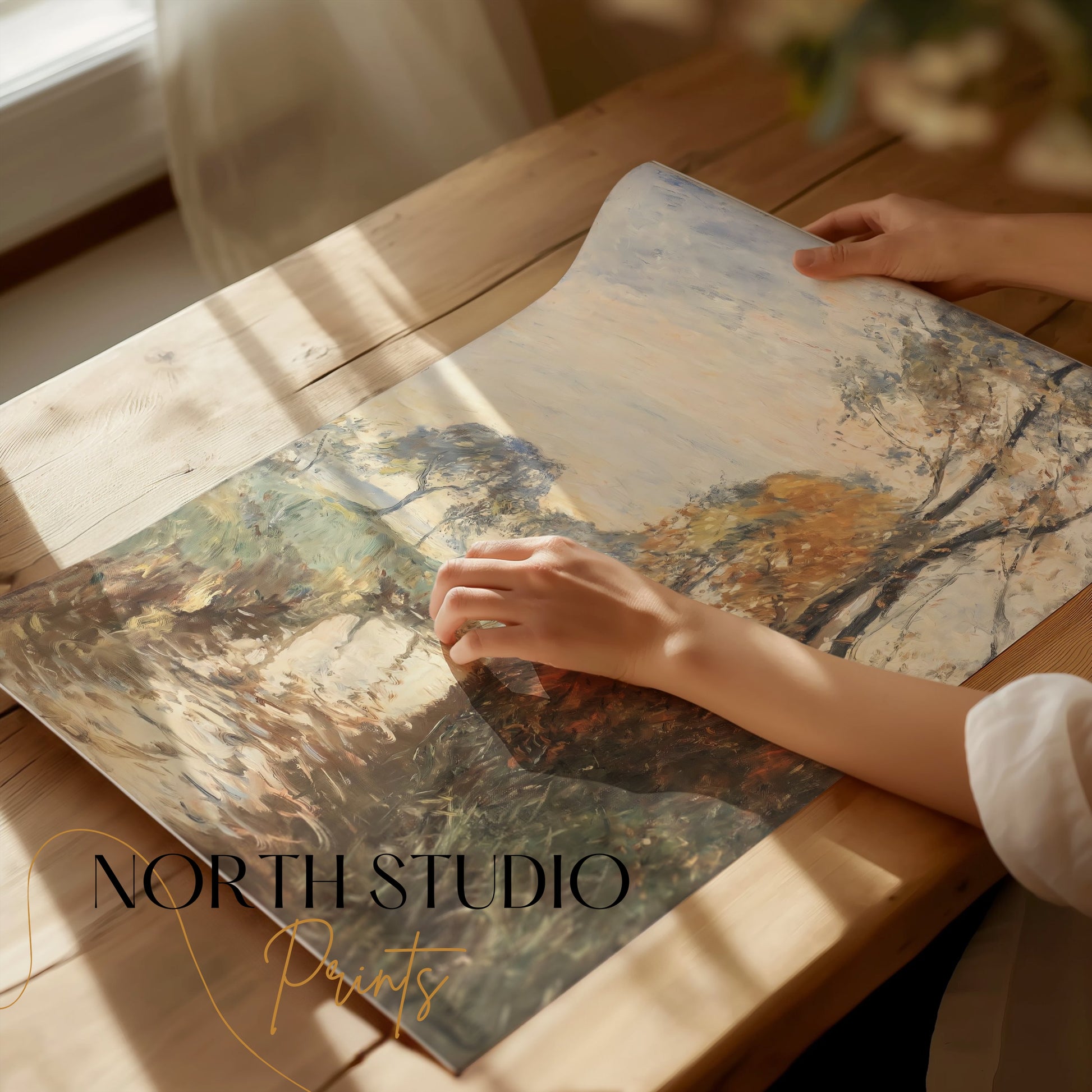 Premium Poster of Peaceful Pastoral Landscape Watercolor Art Posters