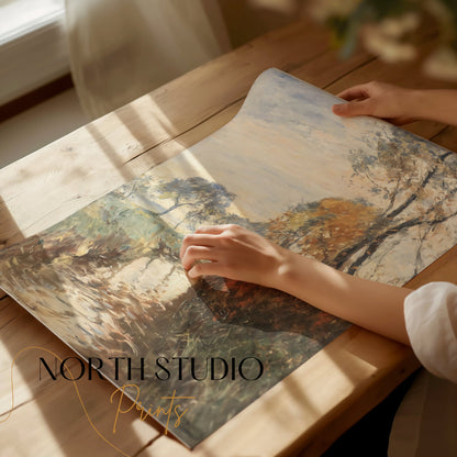Premium Poster of Peaceful Pastoral Landscape Watercolor Art Posters