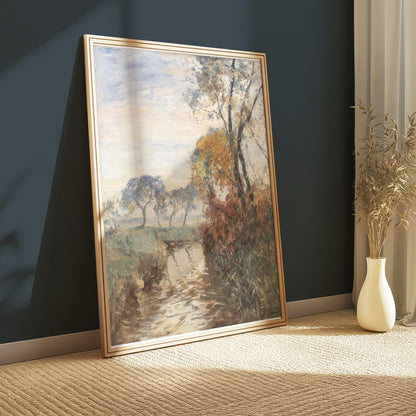 Premium Poster of Peaceful Pastoral Landscape Watercolor Art Posters