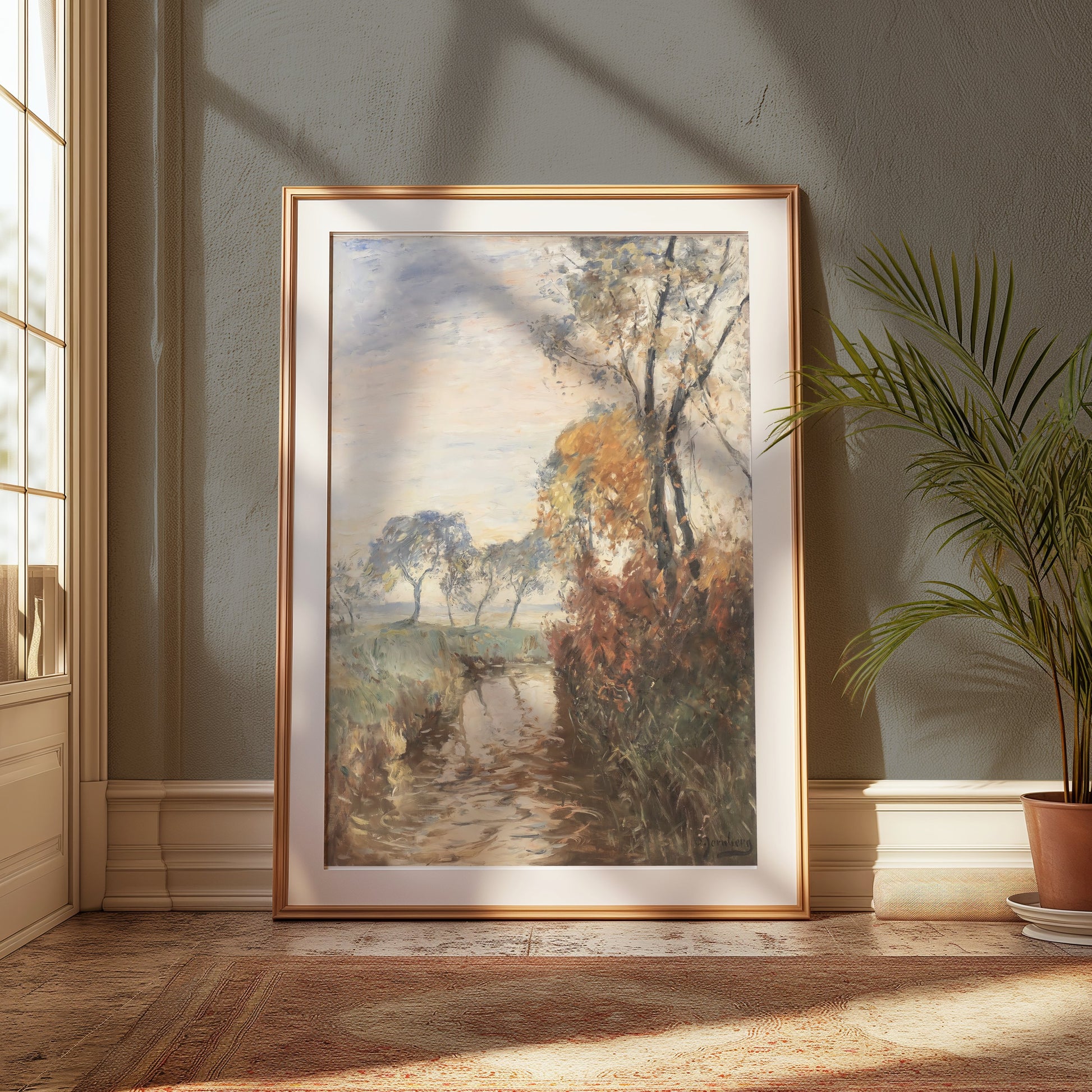 Premium Poster of Peaceful Pastoral Landscape Watercolor Art Posters