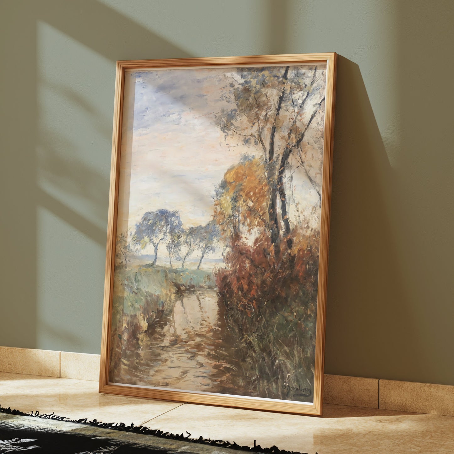 Premium Poster of Peaceful Pastoral Landscape Watercolor Art Posters