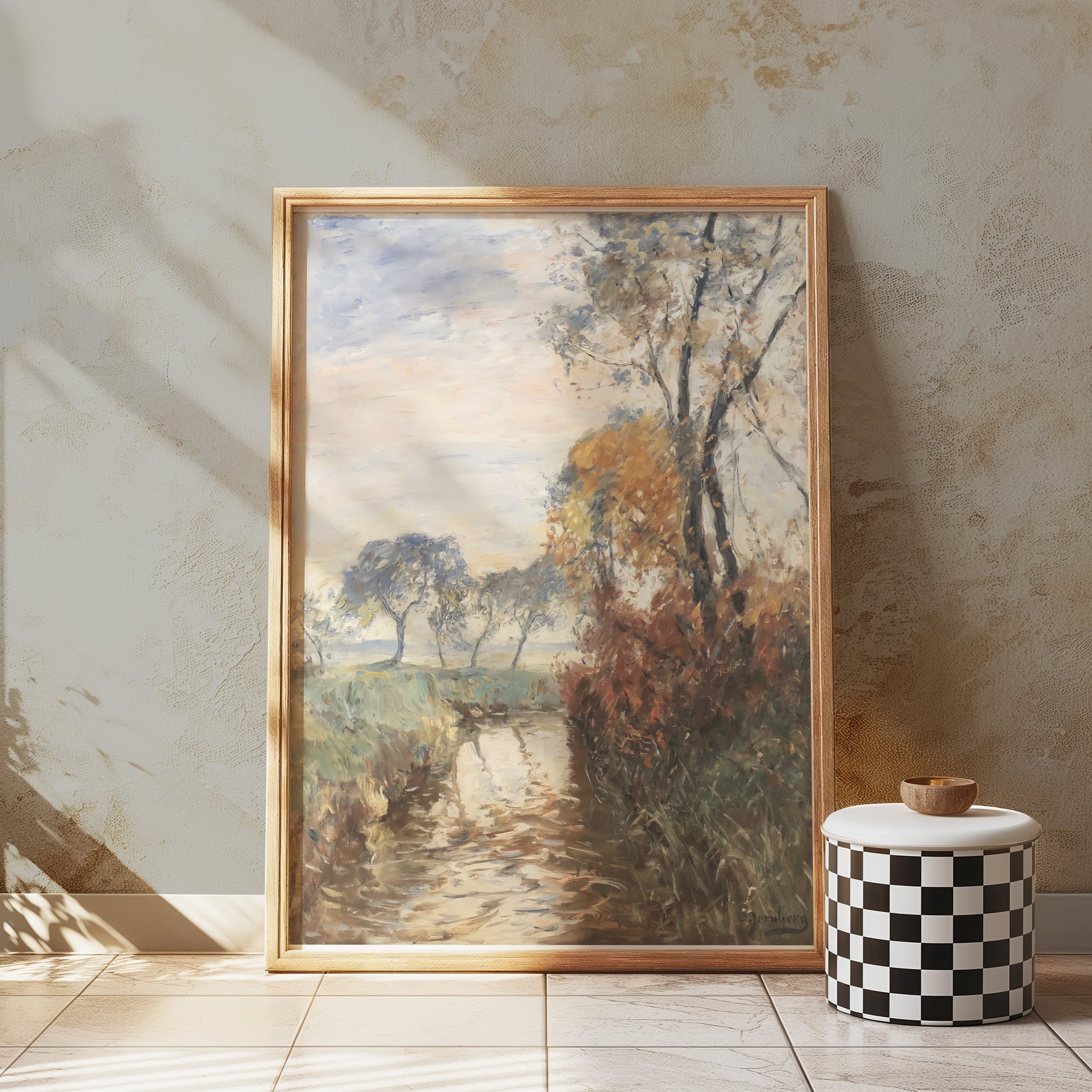 Premium Poster of Peaceful Pastoral Landscape Watercolor Art Posters