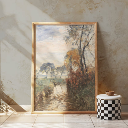 Premium Poster of Peaceful Pastoral Landscape Watercolor Art Posters