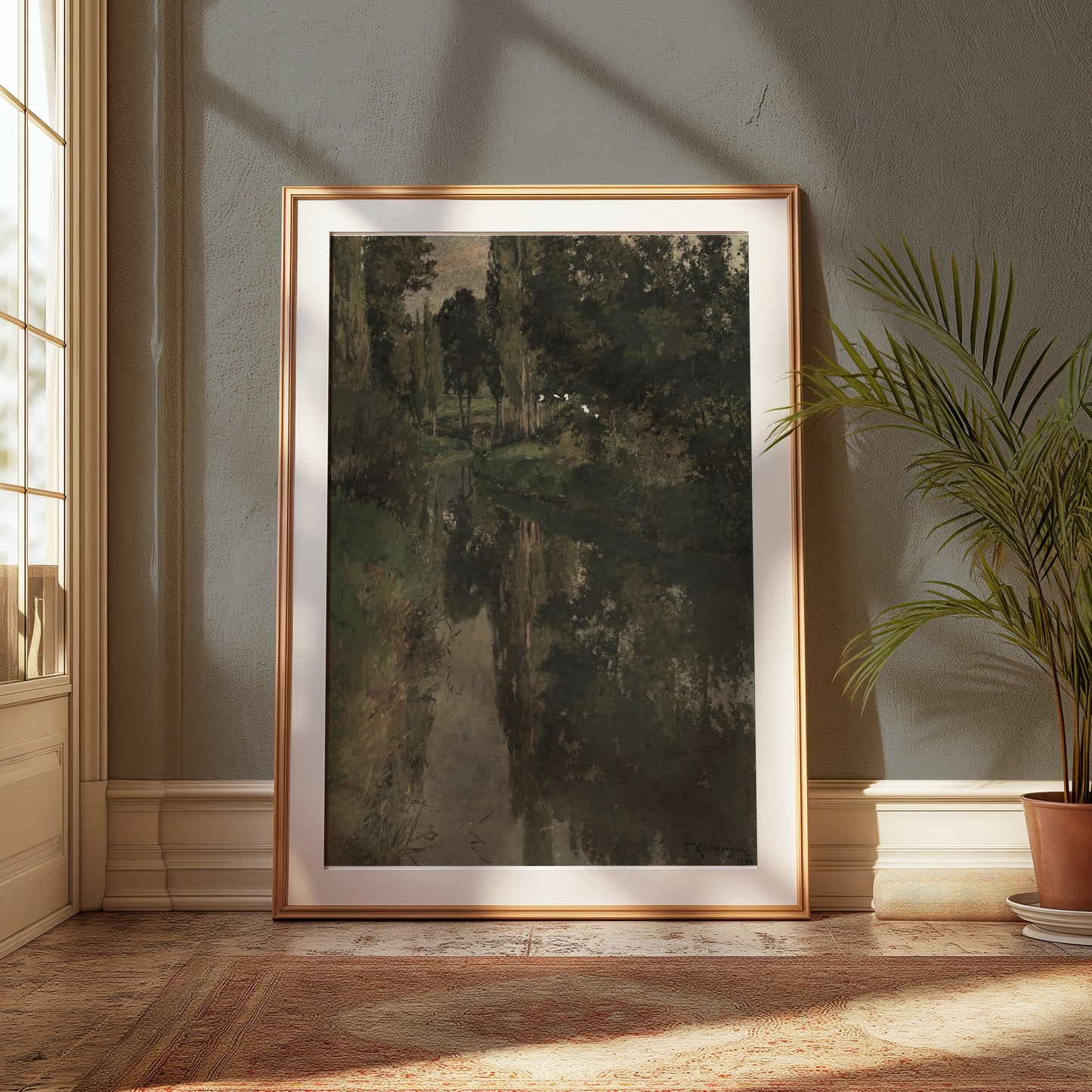 Premium Poster of Peaceful River Scene with Trees and Reflections Posters