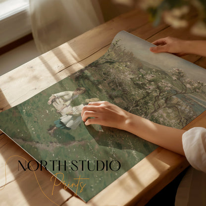 Premium Poster of Peaceful Spring Day on Orchard Hill Painting Posters