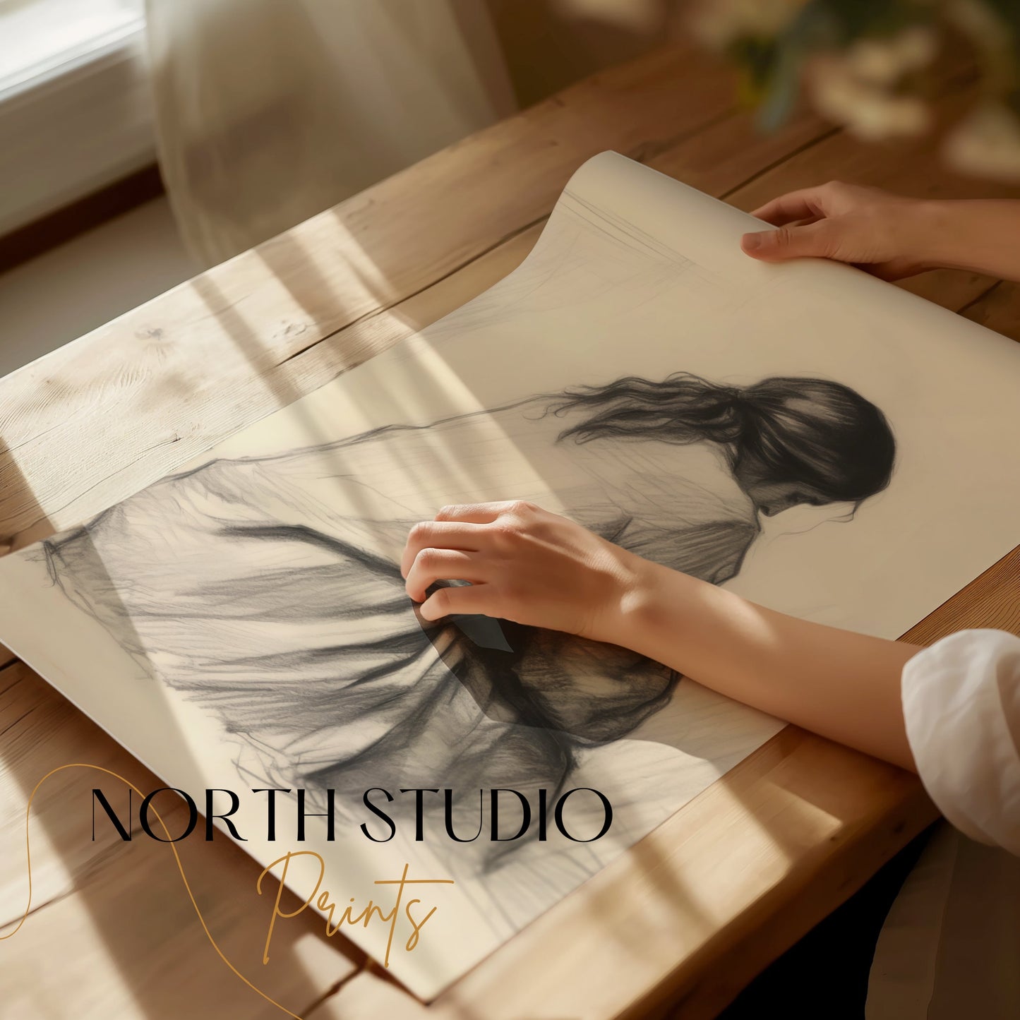 Premium Poster of Pensive Woman Art Sketch Contemplation Design Posters