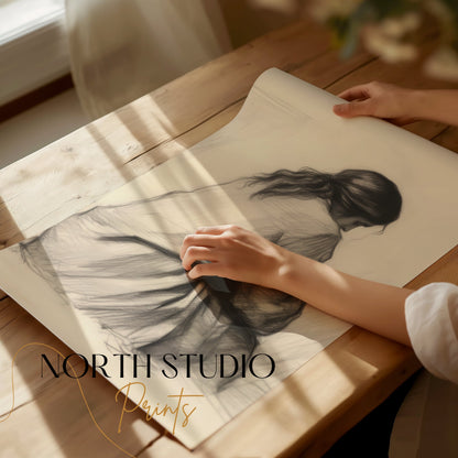 Premium Poster of Pensive Woman Art Sketch Contemplation Design Posters