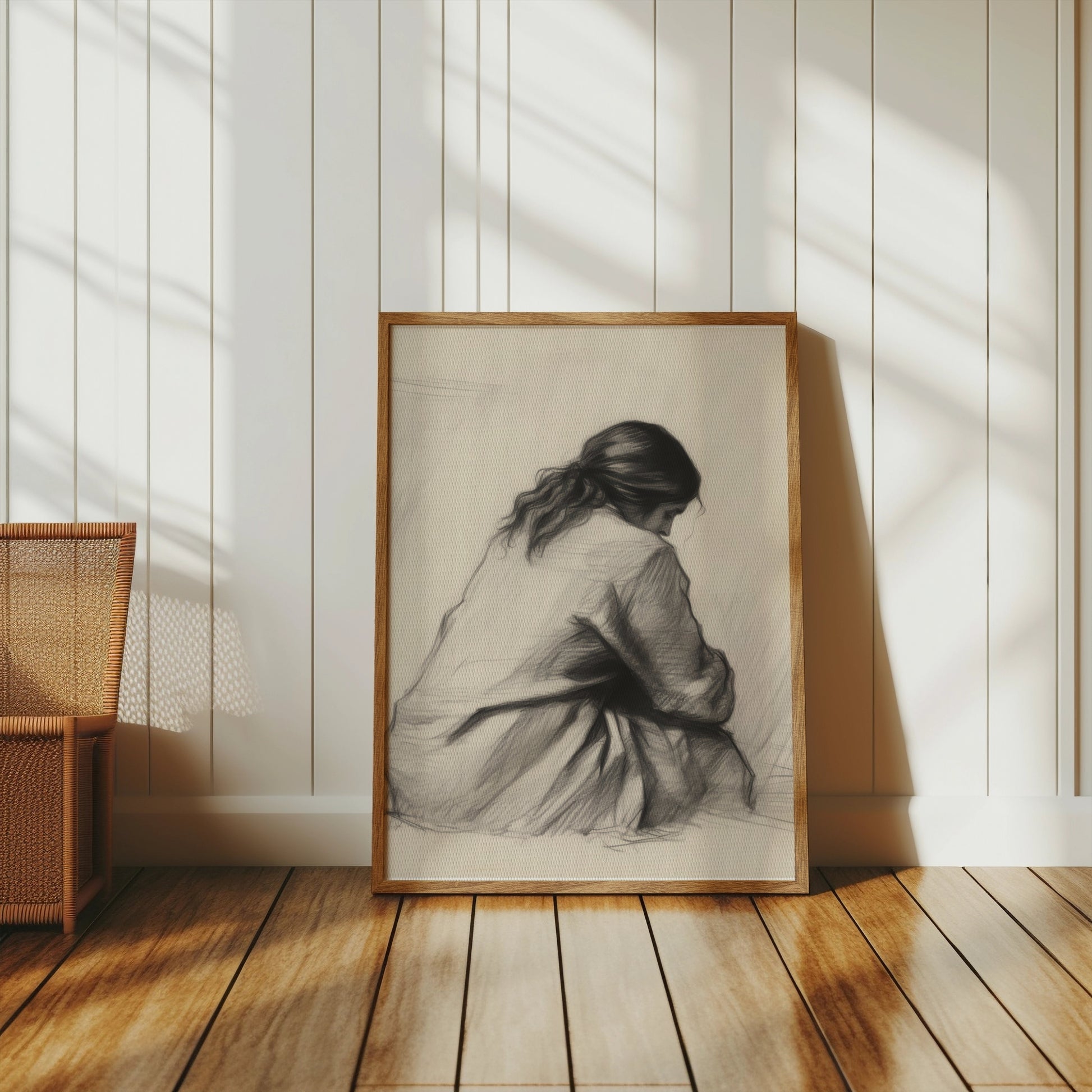 Premium Poster of Pensive Woman Art Sketch Contemplation Design Posters