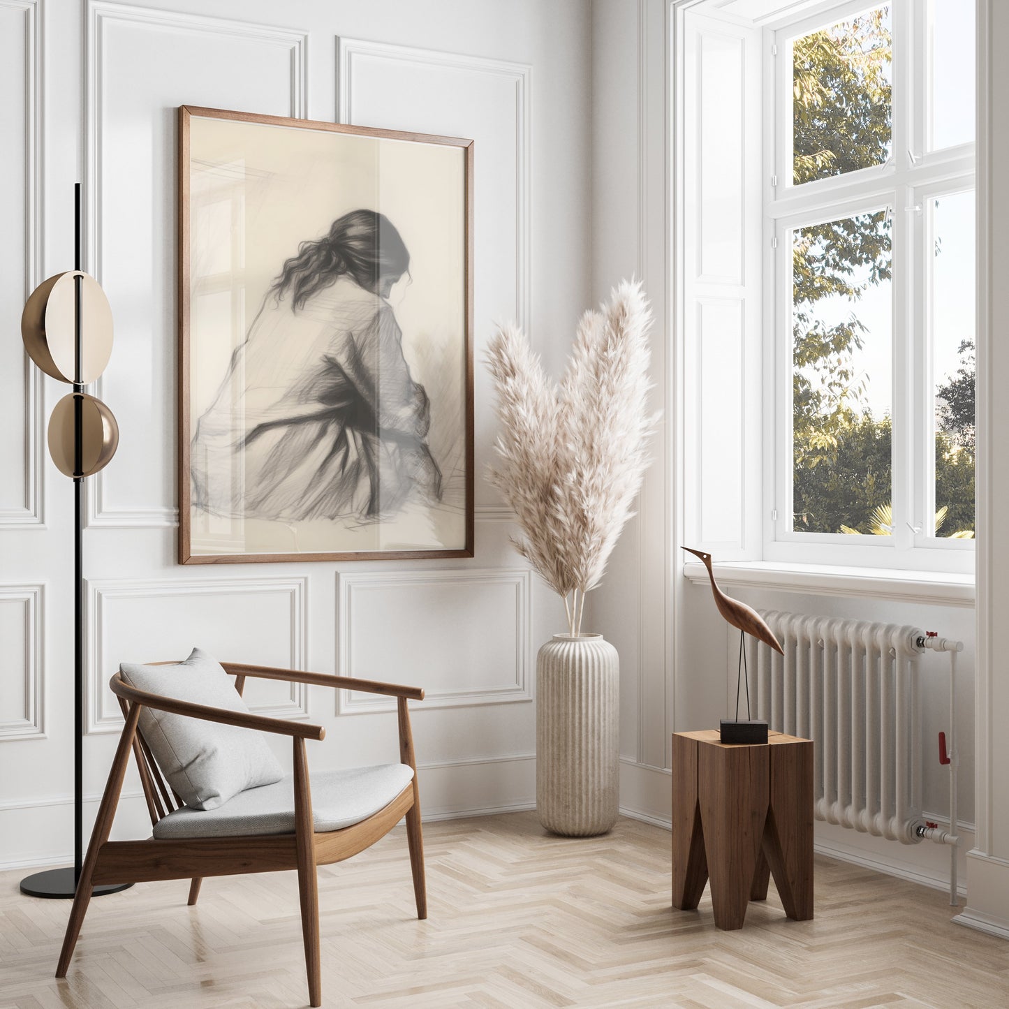 Premium Poster of Pensive Woman Art Sketch Contemplation Design Posters