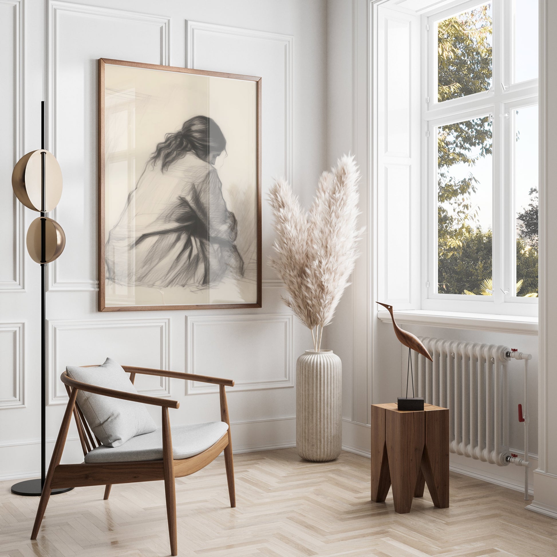 Premium Poster of Pensive Woman Art Sketch Contemplation Design Posters