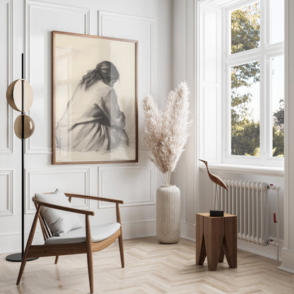 Premium Poster of Pensive Woman Art Sketch Contemplation Design Posters