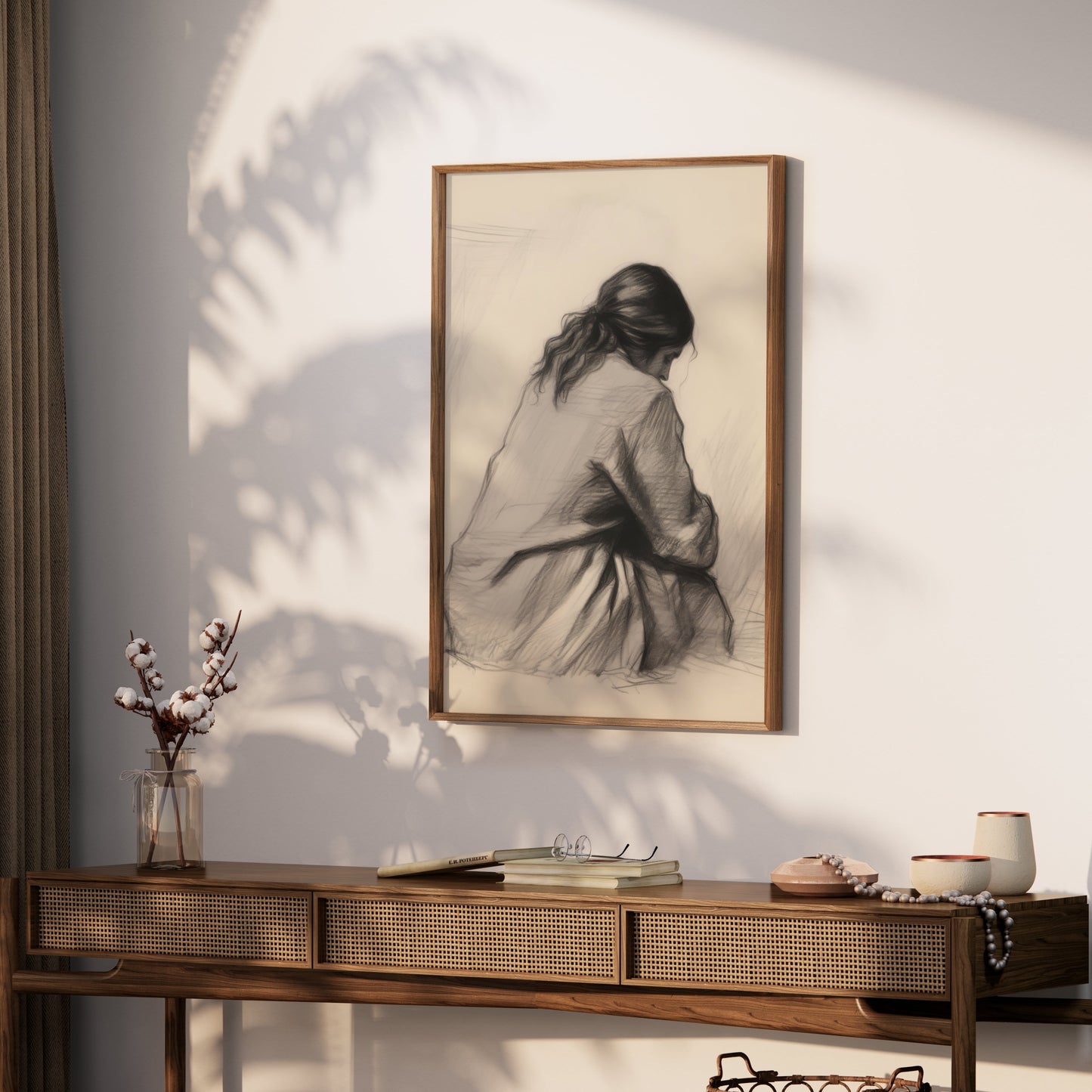 Premium Poster of Pensive Woman Art Sketch Contemplation Design Posters